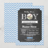 Baseball Blue Boy Baby shower Chevron Uitnodigen Kaart (Voorkant / Achterkant)