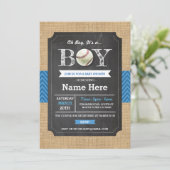 Baseball Blue Boy Baby shower Sports Invite Kaart (Staand voorkant)