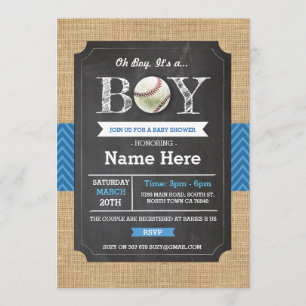 Baseball Blue Boy Baby shower Sports Invite Kaart