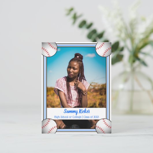 Baseball Blue en Black Afstuderen Aankondigingskaart (Staand voorkant)