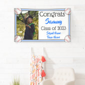 Baseball Blue en Black One Photo Afstuderen Spandoek (Insitu)