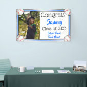 Baseball Blue en Black One Photo Afstuderen Spandoek (Beurs)