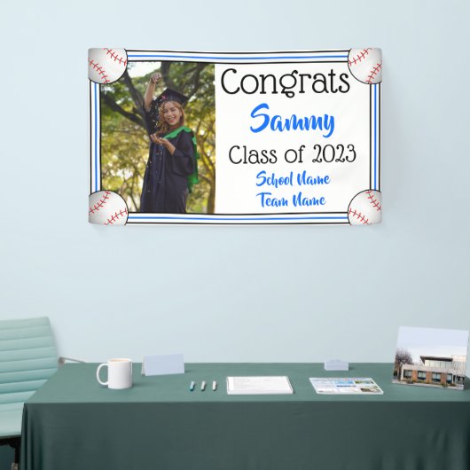 Baseball Blue en Black One Photo Afstuderen Spandoek (Beurs)