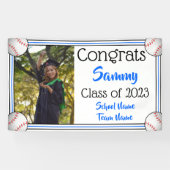 Baseball Blue en Black One Photo Afstuderen Spandoek (Horizontaal)