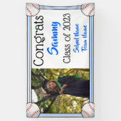Baseball Blue en Black One Photo Afstuderen Spandoek (Verticaal)