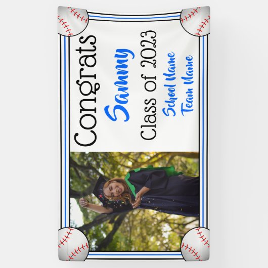 Baseball Blue en Black One Photo Afstuderen Spandoek (Verticaal)