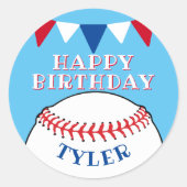 Baseball Blue Kinder Boy Name Happy Birthday Ronde Sticker (Voorkant)