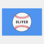 Baseball Blue Pattern Kinder naam Birthday Inpakpapier Vel (Voorkant)