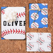 Baseball Blue Pattern Kinder naam Birthday Inpakpapier Vel