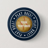 BASEBALL Blue PLAY BALL Birthday Party Ronde Button 5,7 Cm (Voorkant)