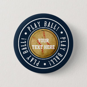  BASEBALL Blue PLAY BALL Birthday Party Ronde Button 5,7 Cm