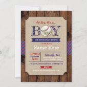 Baseball Blue Wood Boy Baby shower Sports Invite Kaart (Voorkant)