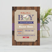 Baseball Blue Wood Boy Baby shower Sports Invite Kaart (Staand voorkant)