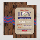 Baseball Blue Wood Boy Baby shower Sports Invite Kaart (Voorkant / Achterkant)