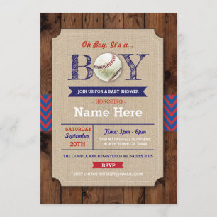 Baseball Blue Wood Boy Baby shower Sports Invite Kaart