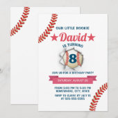 Baseball Boy 8th Birthday Party Kaart (Voorkant / Achterkant)