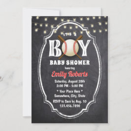 Baseball Boy Baby shower Rustic Chalkboard Kaart
