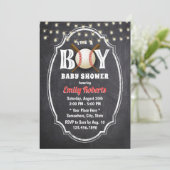 Baseball Boy Baby shower Rustic Chalkboard Kaart (Staand voorkant)