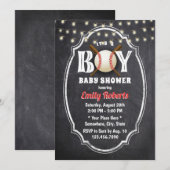 Baseball Boy Baby shower Rustic Chalkboard Kaart (Voorkant / Achterkant)