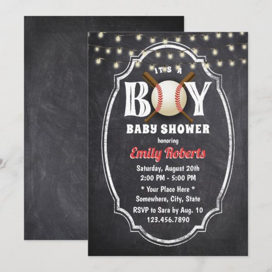 Baseball Boy Baby shower Rustic Chalkboard Kaart (Voorkant / Achterkant)