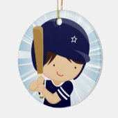 Baseball Boy Batter in Blue en White Keramisch Ornament (Links)