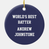 Baseball Boy Batter in Blue en White Keramisch Ornament (Achterkant)