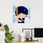 Baseball Boy Batter in Blue en White Poster (Thuiskantoor)
