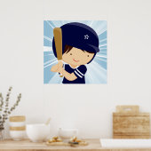 Baseball Boy Batter in Blue en White Poster (Keuken)