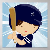 Baseball Boy Batter in Blue en White Poster (Voorkant)