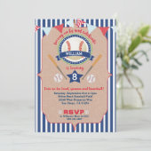 Baseball Boy Birthday Invitation Invite Navy & Red Kaart (Staand voorkant)