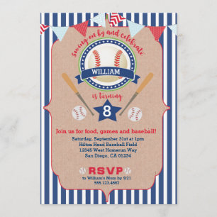 Baseball Boy Birthday Invitation Invite Navy & Red Kaart