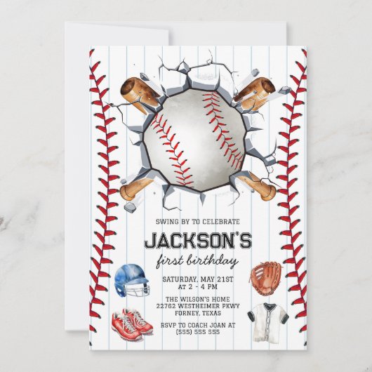 Baseball Boy Birthday Party Invitation Kaart (Voorkant)