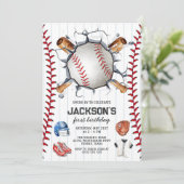 Baseball Boy Birthday Party Invitation Kaart (Staand voorkant)