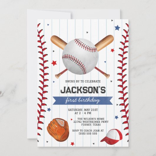Baseball Boy Birthday Party Invitation Kaart (Voorkant)