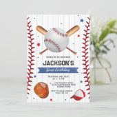 Baseball Boy Birthday Party Invitation Kaart (Staand voorkant)