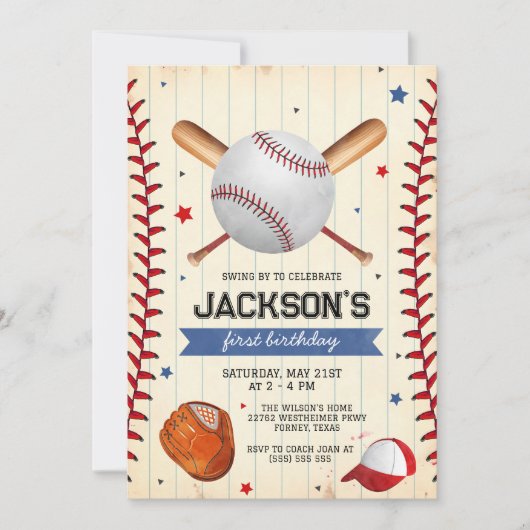 Baseball Boy Birthday Party Invitation Kaart (Voorkant)
