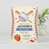 Baseball Boy Birthday Party Invitation Kaart (Staand voorkant)