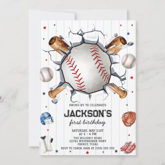 Baseball Boy Birthday Party Invitation Kaart (Voorkant)