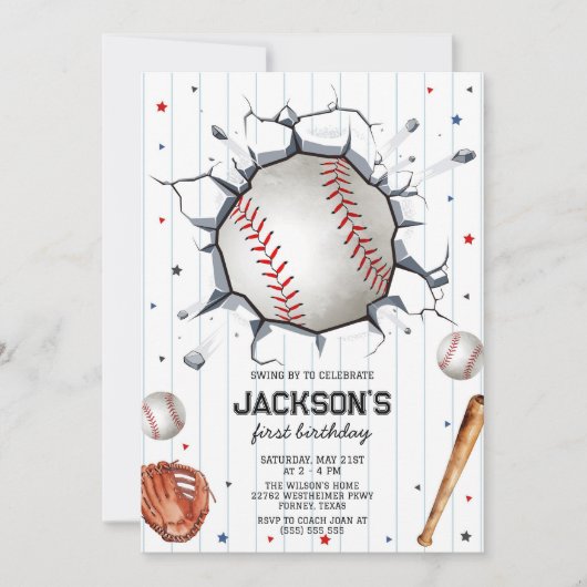 Baseball Boy Birthday Party Invitation Kaart (Voorkant)