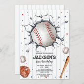 Baseball Boy Birthday Party Invitation Kaart (Voorkant / Achterkant)