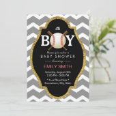 Baseball Boy Chevron Stripes Baby shower Sport Kaart (Staand voorkant)