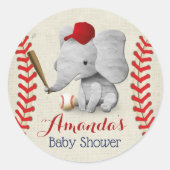 Baseball Boy Cute Elephant Baby shower Ronde Sticker (Voorkant)