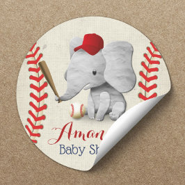 Baseball Boy Cute Elephant Baby shower Ronde Sticker