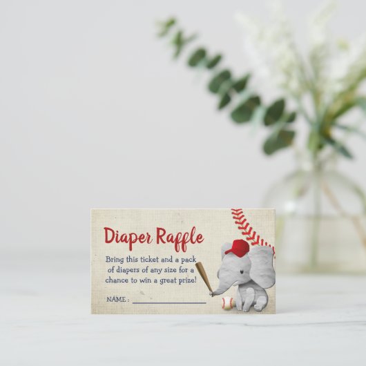 Baseball Boy Elephant Baby shower Diaper Raffle Informatiekaartje (Staand voorkant)
