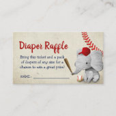 Baseball Boy Elephant Baby shower Diaper Raffle Informatiekaartje (Voorkant)