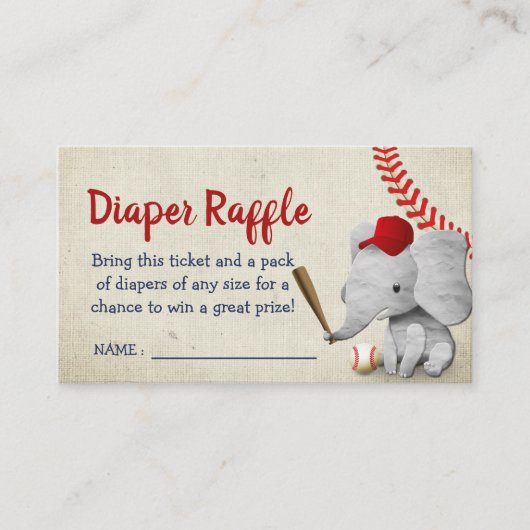 Baseball Boy Elephant Baby shower Diaper Raffle Informatiekaartje (Voorkant)