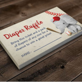 Baseball Boy Elephant Baby shower Diaper Raffle Informatiekaartje
