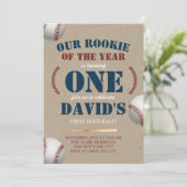 Baseball Boy First Birthday Rookie of the year Kaart (Staand voorkant)