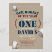 Baseball Boy First Birthday Rookie of the year Kaart (Voorkant / Achterkant)