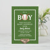 Baseball Boy Green Grass Baby shower Kaart (Staand voorkant)